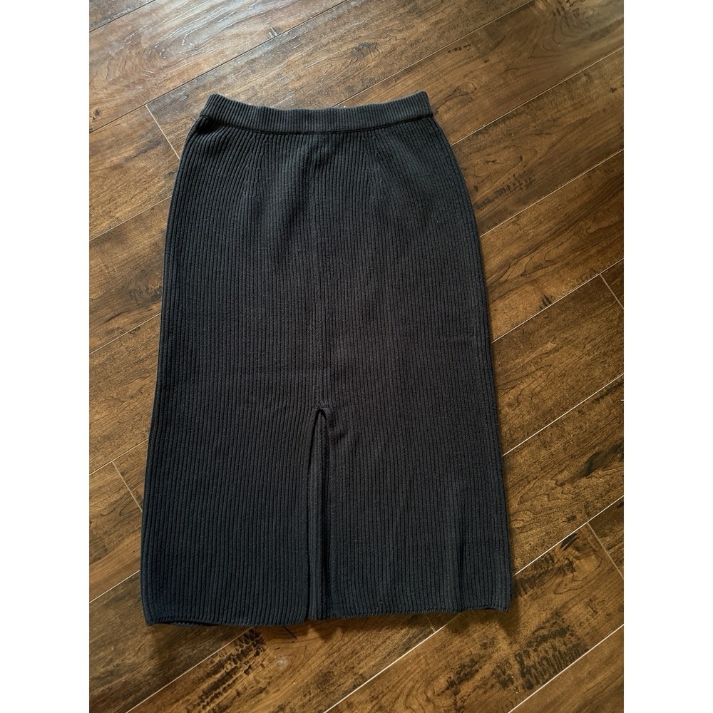 Everlane Organic Cotton Sweater Midi Skirt Women's Large Black Ribbed Knit NWOT - Picture 2 of 8